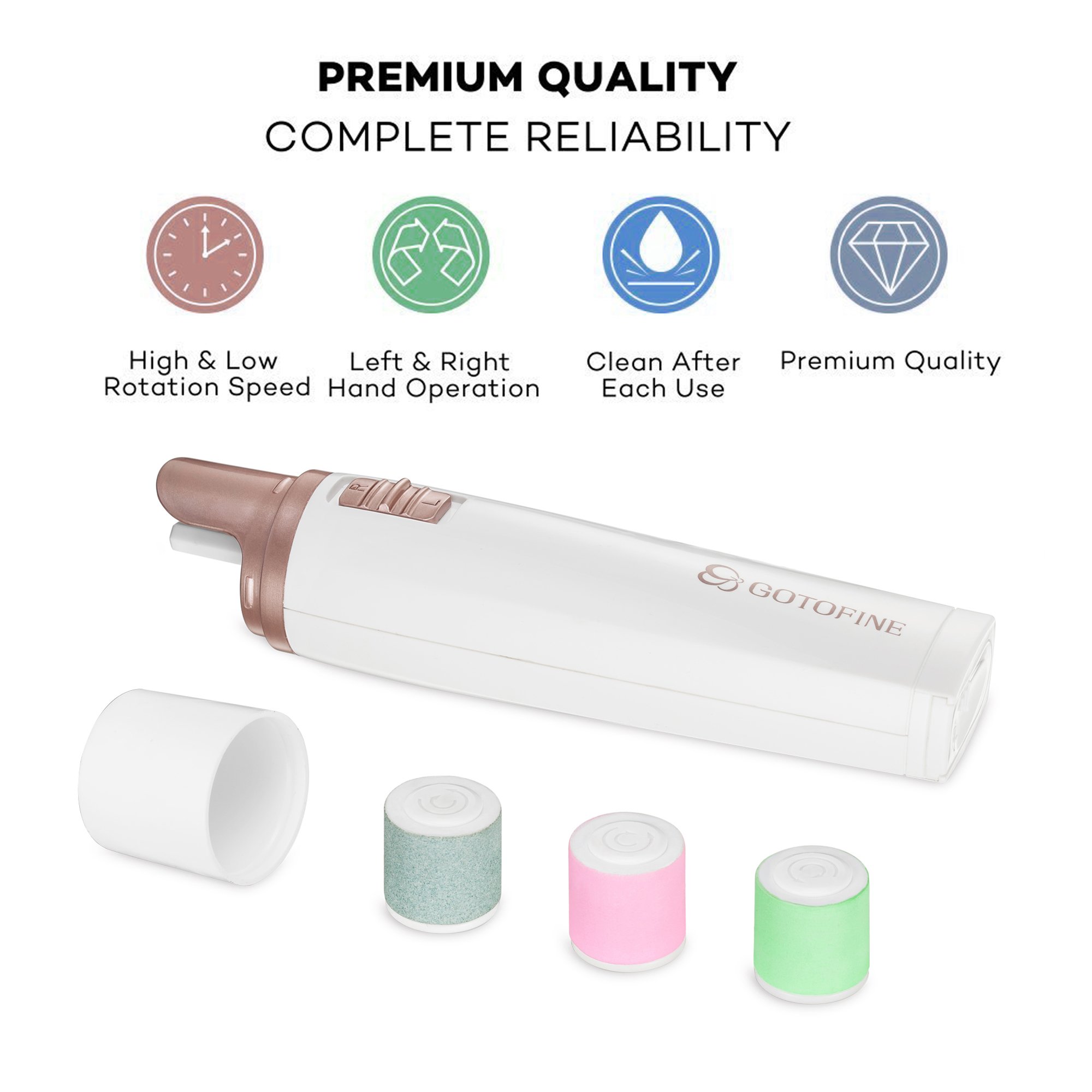 Gotofine Electric Nail polisher, Nail Buffer Tool, Professional Manicure & Nail Care System - File, Buff and Shine Nails Instantly(Includes 3 Rollers)