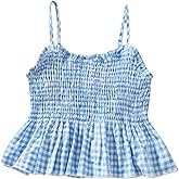 OYOANGLE Girl's Plaid Smocked Cami Top Spaghetti Strap Cute Ruffle Peplum Camisole
