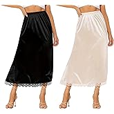 Ellames Women's 2 Pieces Lace Half Slips for Under Dresses Satin Long Underskirt Half Slip Shirt Skirt Extender