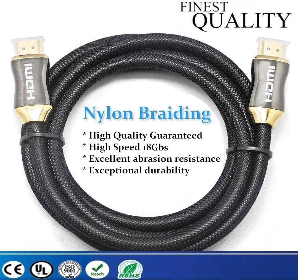 HDMI Cable 2M High Speed 18Gbs Nylon Braided v2.0-4K/HD TV to Blu-Ray/DVD Player, Xbox, PlayStation, Sky, PC, and other HDMI devices - Supports Ethernet & Audio Return Channel ARC - TekVertex