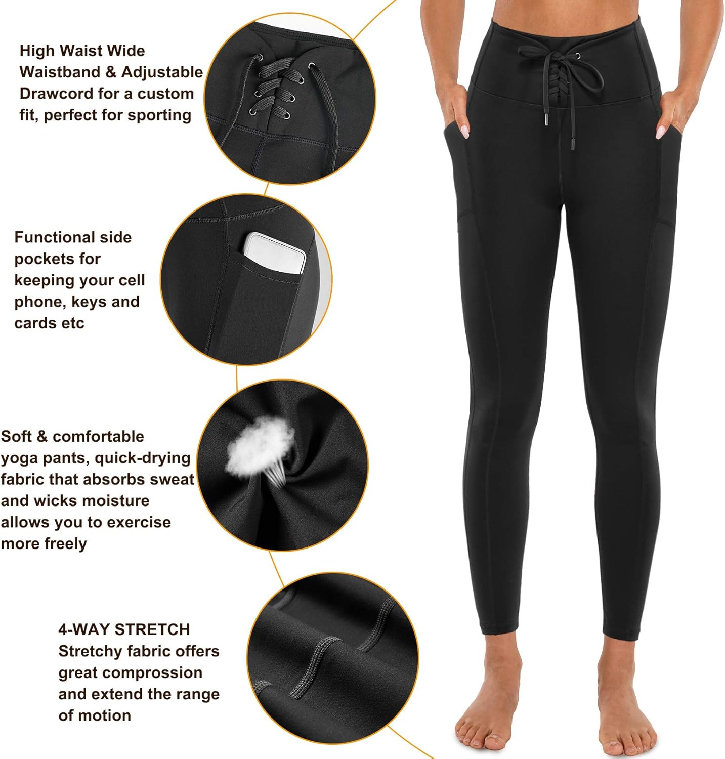 RACELO Women's High Waisted Yoga Leggings with Pocket Comfy Drawstring Workout Running Athletic Sweatpants: Clothing