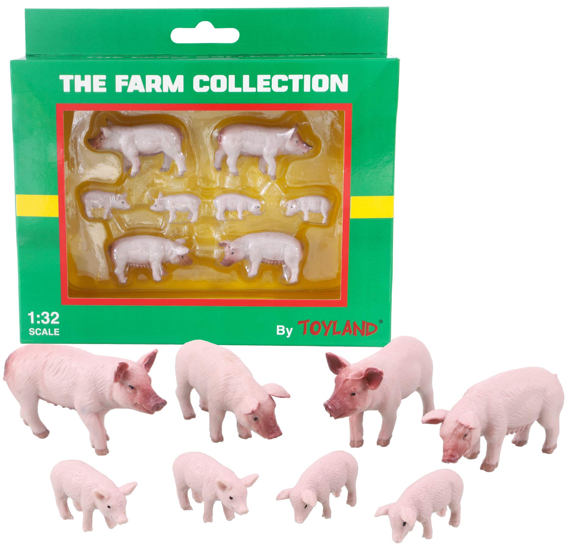 Toyland® Pack of 8 1:32 Scale Large White Pigs & Piglets Animal Figures – The Farm Collection – Collectable Animal Figures