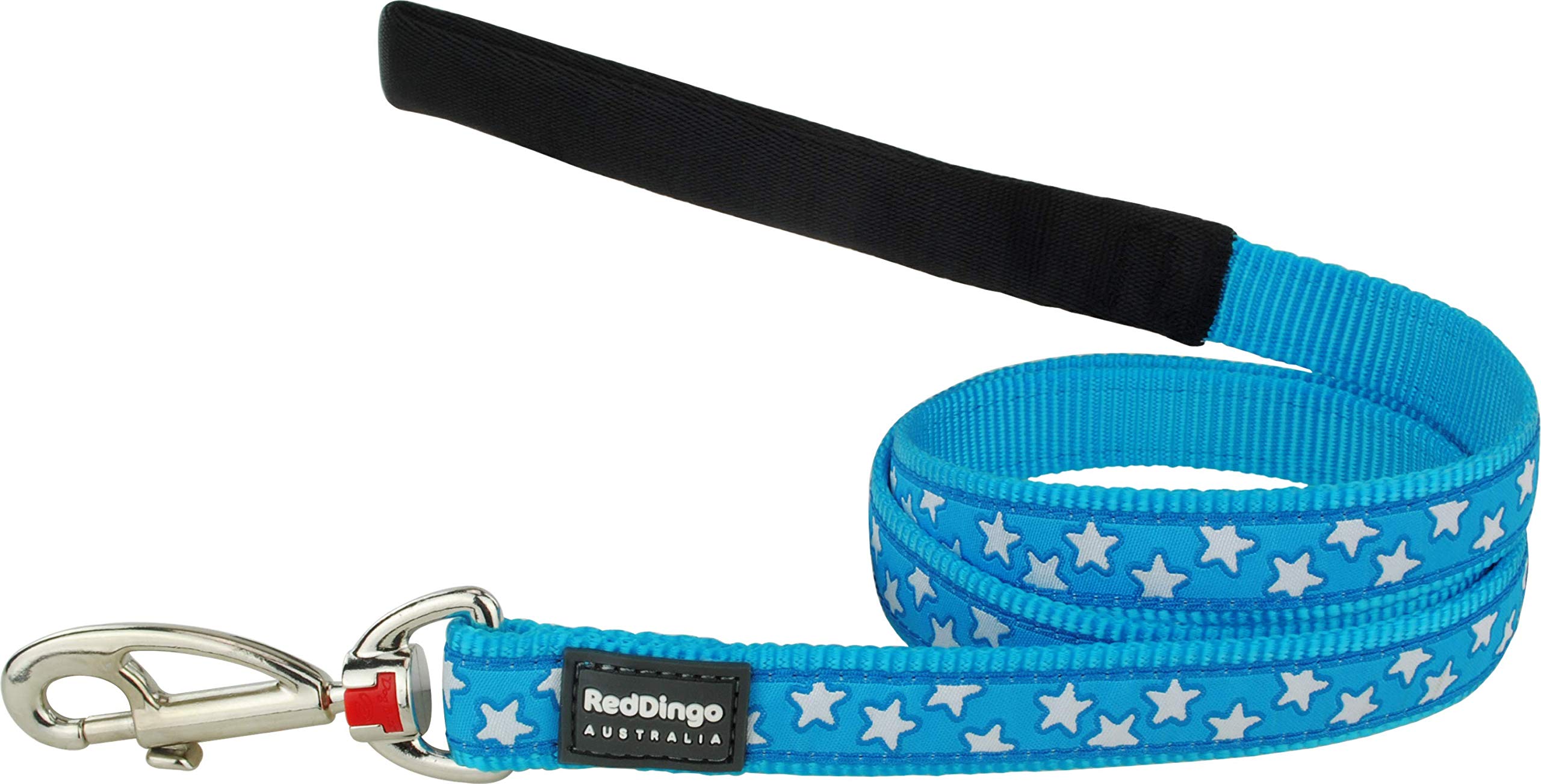 Red Dingo Dog Lead 1.2m Design, Stars White on Turquoise, Size Medium (20mm x 1.2m) โ image 1