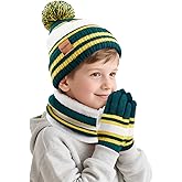 Kids Winter Hat Scarf Gloves: Boys Beanie Hats Gloves Set for Ages 6-10 Warm Thick Fleece Lined Winter Set Knit Cap Snow Ski