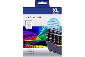GSGSC LC401XL Ink Cartridges Compatible for Brother LC401XL LC401 High Yield Work with Brother MFC-J1010DW MFC-J1012DW MFC-J1170DW Printer (1 Black, 1 Cyan, 1 Magenta, 1 Yellow, 4 XL Pack)