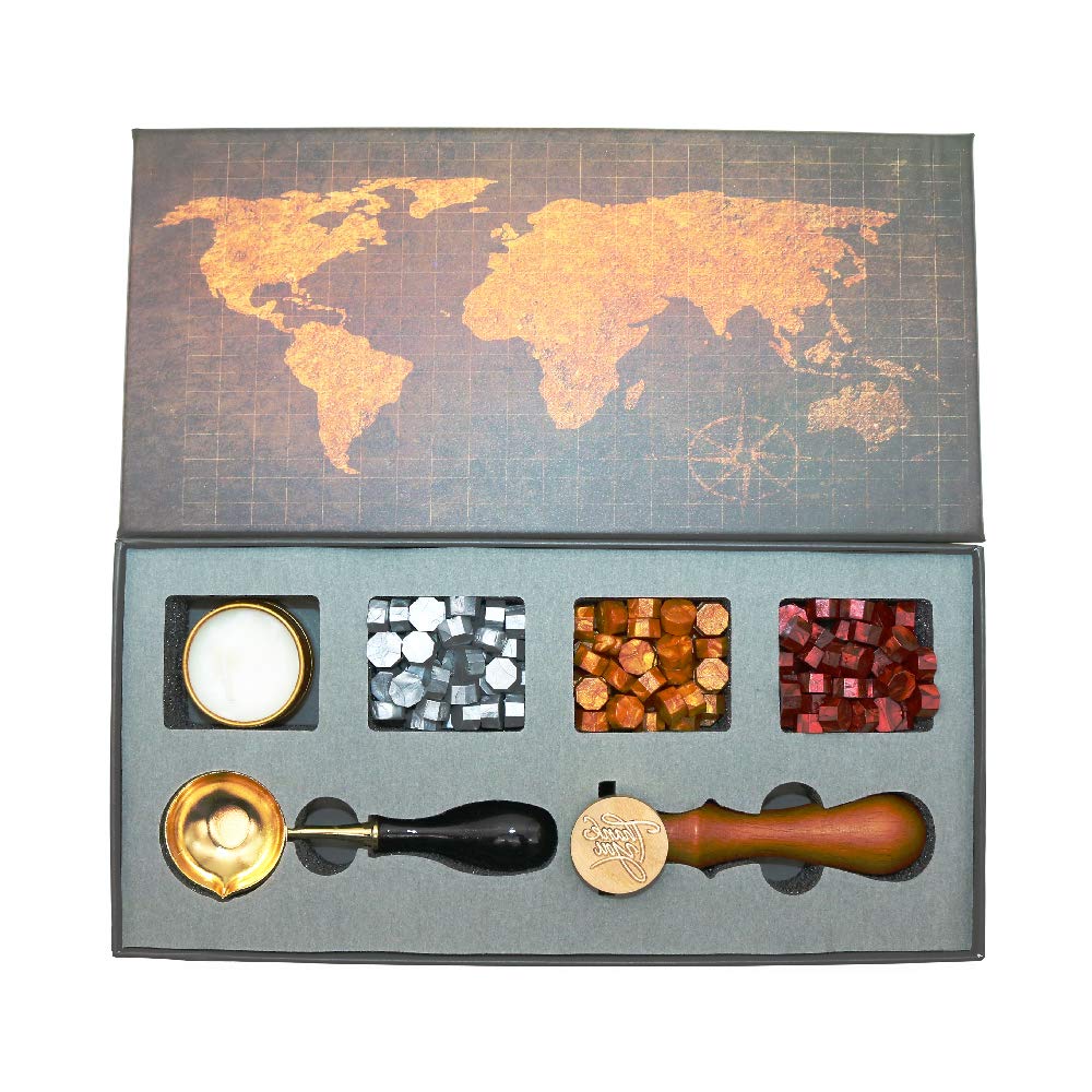 BITEYI Wax Seal Stamp Set with Sealing Wax Beads,Brass Seal Stamp,Melting Spoon,Candle,Gift Box set (Thank You)