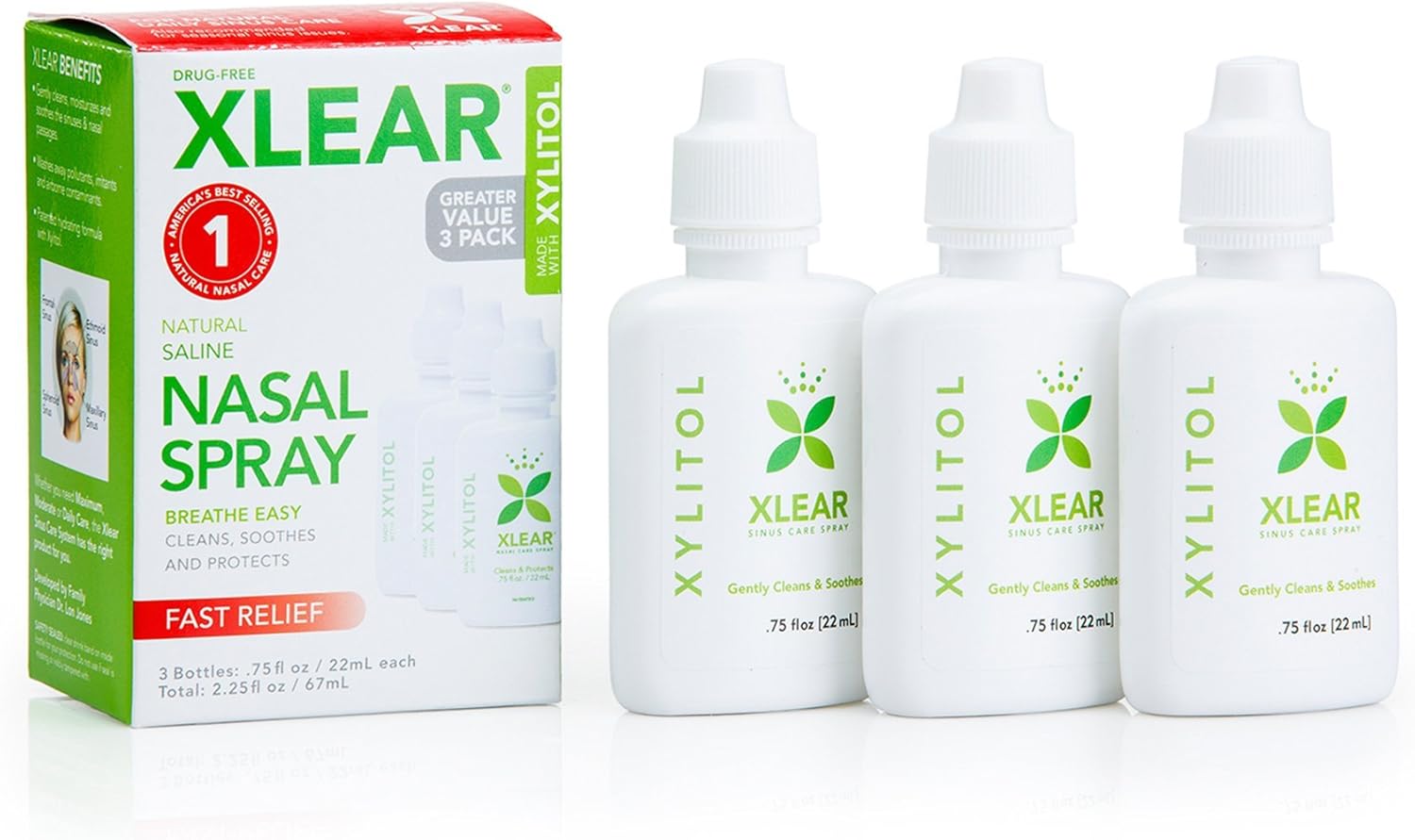 Xlear Saline Nasal Spray with Xylitol - 0.75 oz - 3 ct: Health & Personal Care