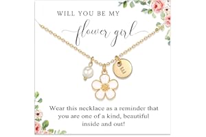 Drogomen Flower Girl Proposal Gifts, Personalized Initial A-Z Letter Daisy Flowers Necklace Wedding Bridal Party Favors for Flower Girl