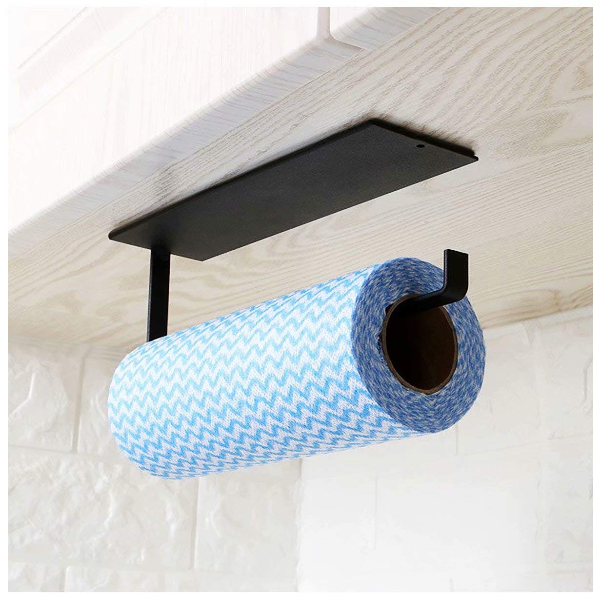 KAXIMON Kitchen Paper Towel Holder Under Cabinet - Toilet Roll Holder Wall Mounted Self Adhesive - Hanger Towel Rack for Bathroom, Refrigerator, Sink