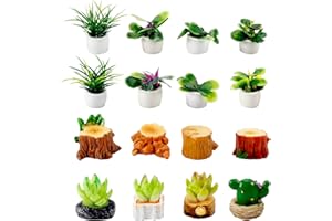 JOBAZOK 16Pcs Miniature House Plants Accessories Mini Potted Plants Bonsai Plant for Mini Garden Fake Greenery Decoration Boys Girls