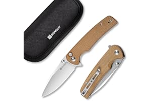 SENCUT Sachse Pocket Knife Folding Knife for EDC, Brown Micarta Handle Satin 9Cr18MoV Blade Foldable Small Knife with Clip, Button Lock Everyday Carry Knife for Men Women Indoor Outdoor Gift S21007-3