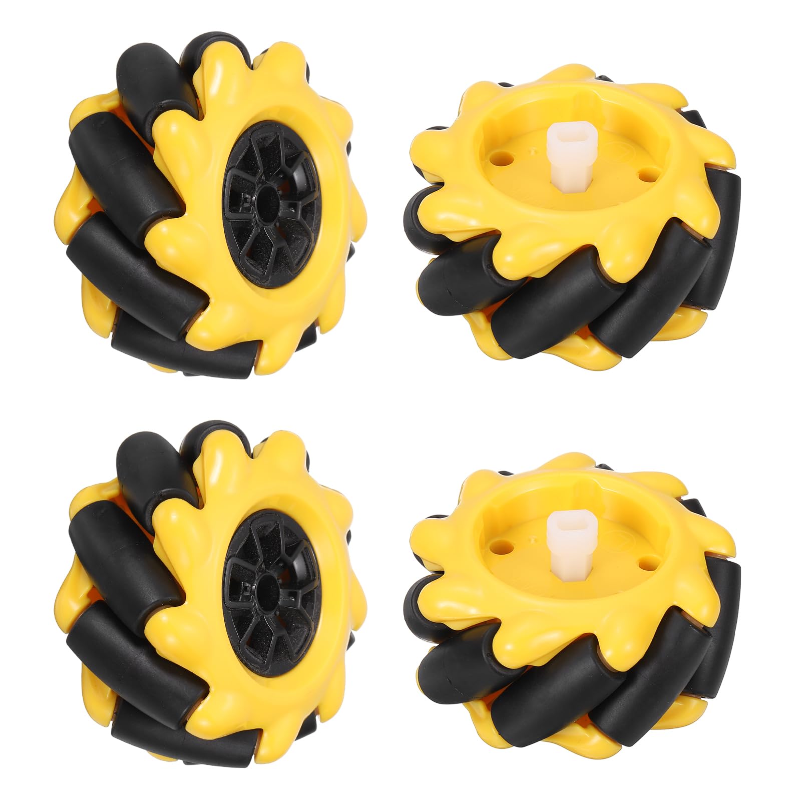 sourcing map 2Pack Mecanum Wheels Set, 60mm / 2.36 ABS Rubber Left and Right Omnidirectional Wheels for Smart Robot Car Parts DIY Models Accessories, Yellow