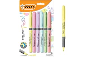 BIC Brite Liner Pastel Highlighter Set, Chisel Tip for Fine and Broad Lines, 6-Count Pack in Assorted Colours