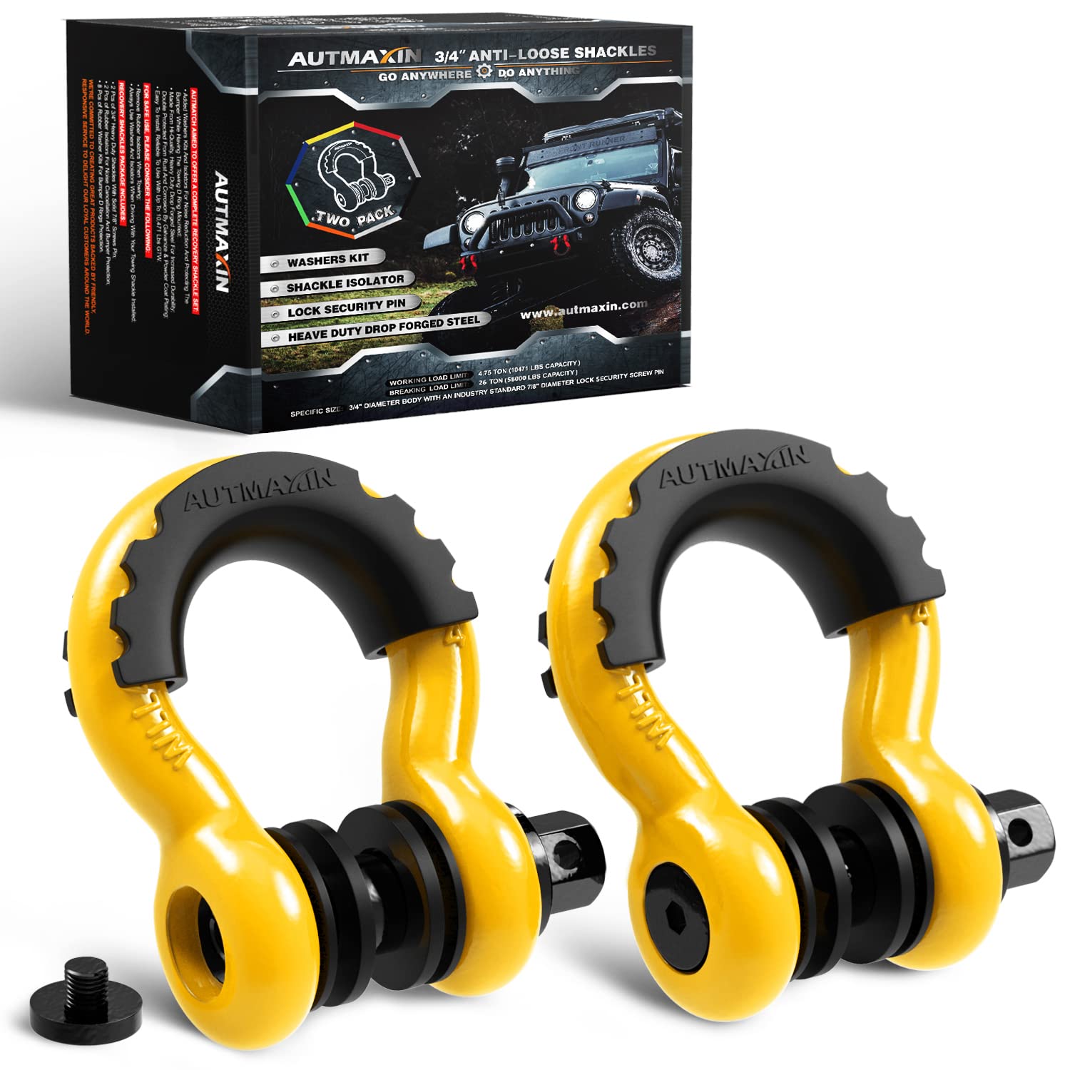AUTMAXIN D Ring Shackles 3/4" Shackle