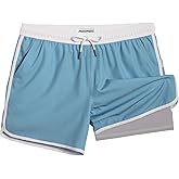 maamgic Mens Short 80s 90s Vintage 5.5" Swim Trunks Swimsuits Board Shorts Compression Liner Quick Dry 2 in 1 Beach Swimwear