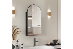 FUNFOLLOW 16 x 32 Black Bathroom Medicine Cabinet with Mirror,Arched Medicine Cabinet with Mirror,Assembly Required,Bathroom Mirror with Storage,Wall Mounted Medicine Cabinets with Adjustable Shelves
