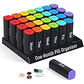 CAidRE Monthly Pill Organizer 2 Times a Day - 28 Day Pill Box AM PM, Daily Medicine Organizer for Vitamins, Supplements, Medications - Large Travel-Friendly 4 Week Pill Case for Home & Travel, Black