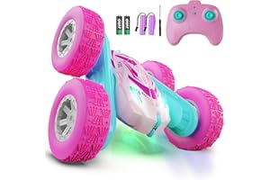 HARWORLIFE Remote Control Car, RC Cars with Headlights Double-Sided Driving 360° Flips Rotating for Kids Ages 4-7 8-12 Year Old, RC Stunt Car Toys for Boys and Girls Gift Pink