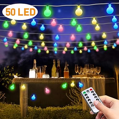 Lichterketten für Zimmer, LED Lichterkette Außen, FishOaky 23FT 50 LED Kugel Lichterkette Bunt mit Fernbedienung für Girlande