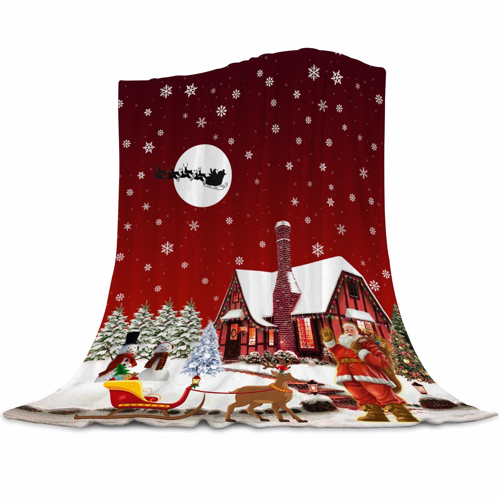 Abaysto Christmas Blanket Red Christmas Santa Claus Fleece Throw Blanket Soft Galaxy Snowflake Blanket Snowman Blanket Bedding for Bed Couch,Soft Microfiber, 130x150cm
