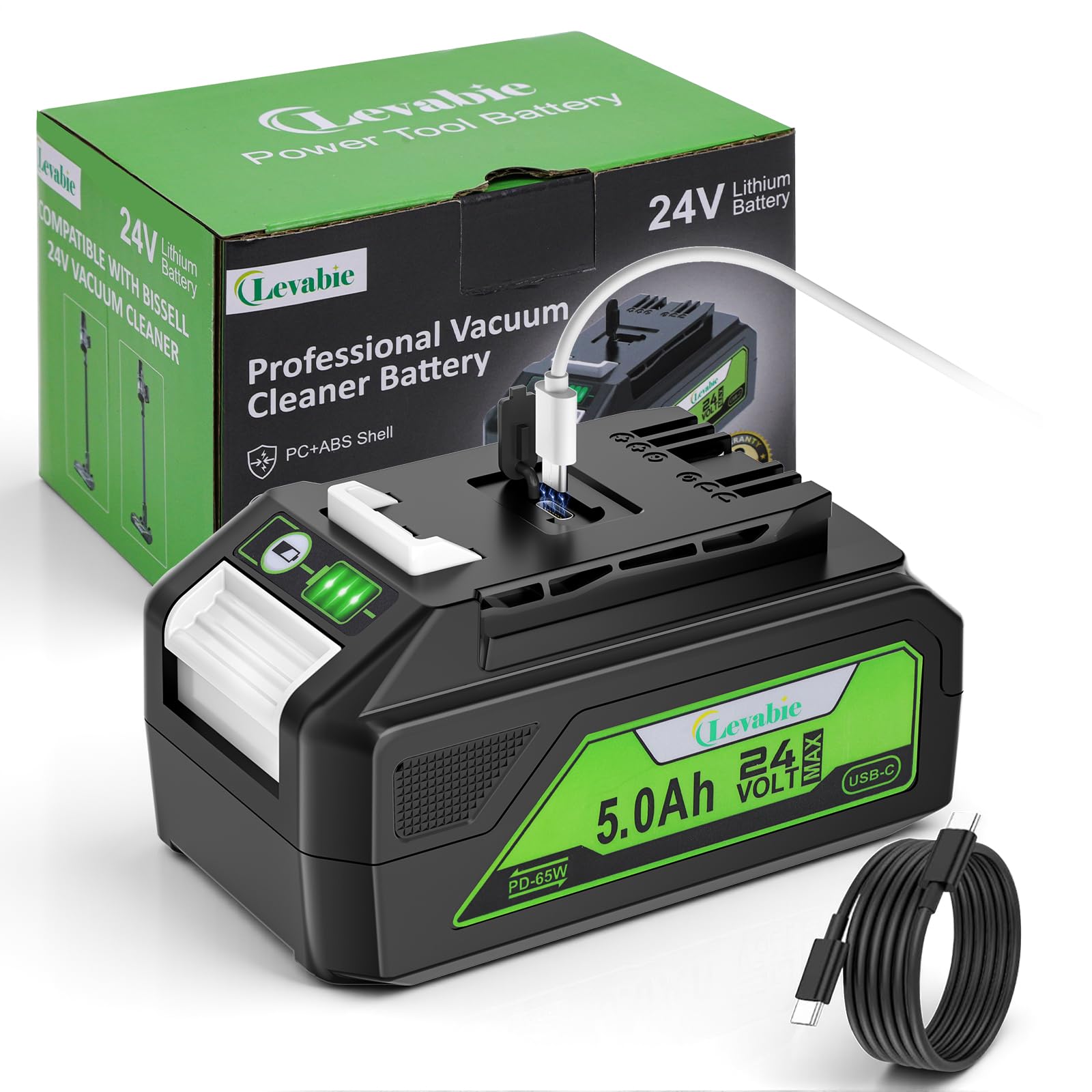 Photo 1 of ?USB-C Fast Charge? 24V5.0AH Replacement for Bissell 24V Battery with 65W Type C Input/Output Port, Compatible with Bissell CleanView XR & XR Pet Stick Vacuum Cleaner Battery 3789U 3797V