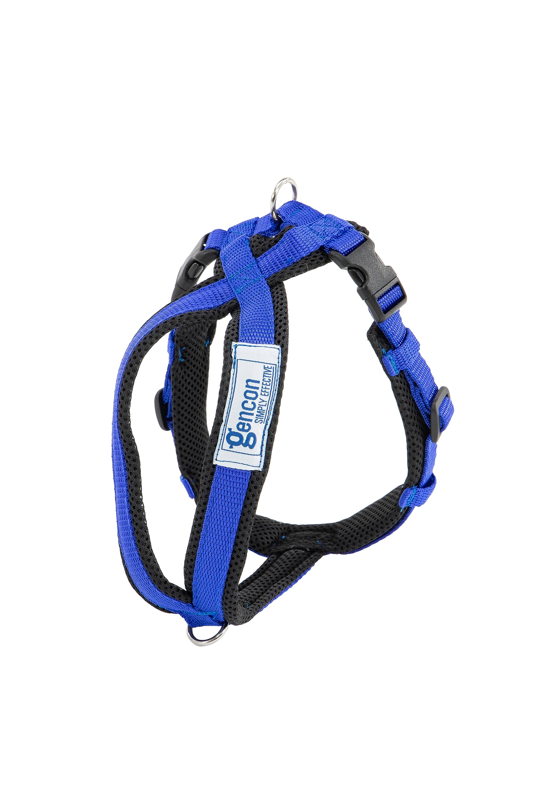 Gencon - Airmesh Small Dog Harness - Lightweight, Breathable & Adjustable - Two Lead Attachment Points - Practical Dog Training & Behaviour Aid - Blue - Made in Britain
