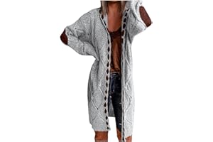 TARIENDY Long Chunky Cardigans for Women Lightweight Kint Sweater Fashion Hood Outwear with Elbow Patches