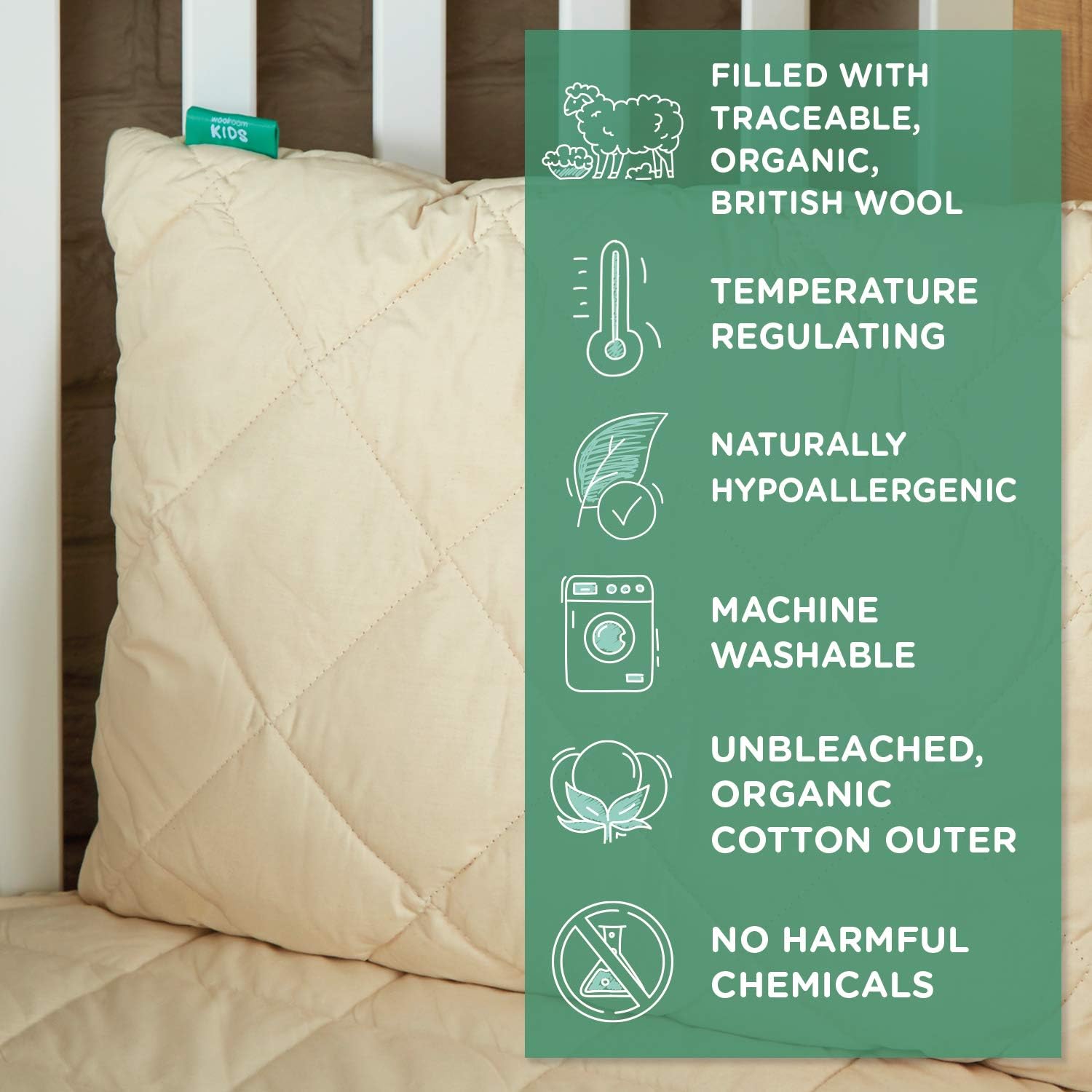 WOOLROOM Deluxe Washable Kids Cot Pillow, Lovingly Handcrafted Skin-Friendly Baby and Travel Pillow - Image 3