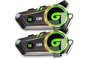 G G-WEI Motorcycle Bluetooth Headset, C50 2-Riders 1200M universal Intercom Communication Systems, HiFi Stereo Sound/IPX6 Waterproof/Call Music Control, Motorcycle Helmet Speaker Intercom Headset（2 pack）
