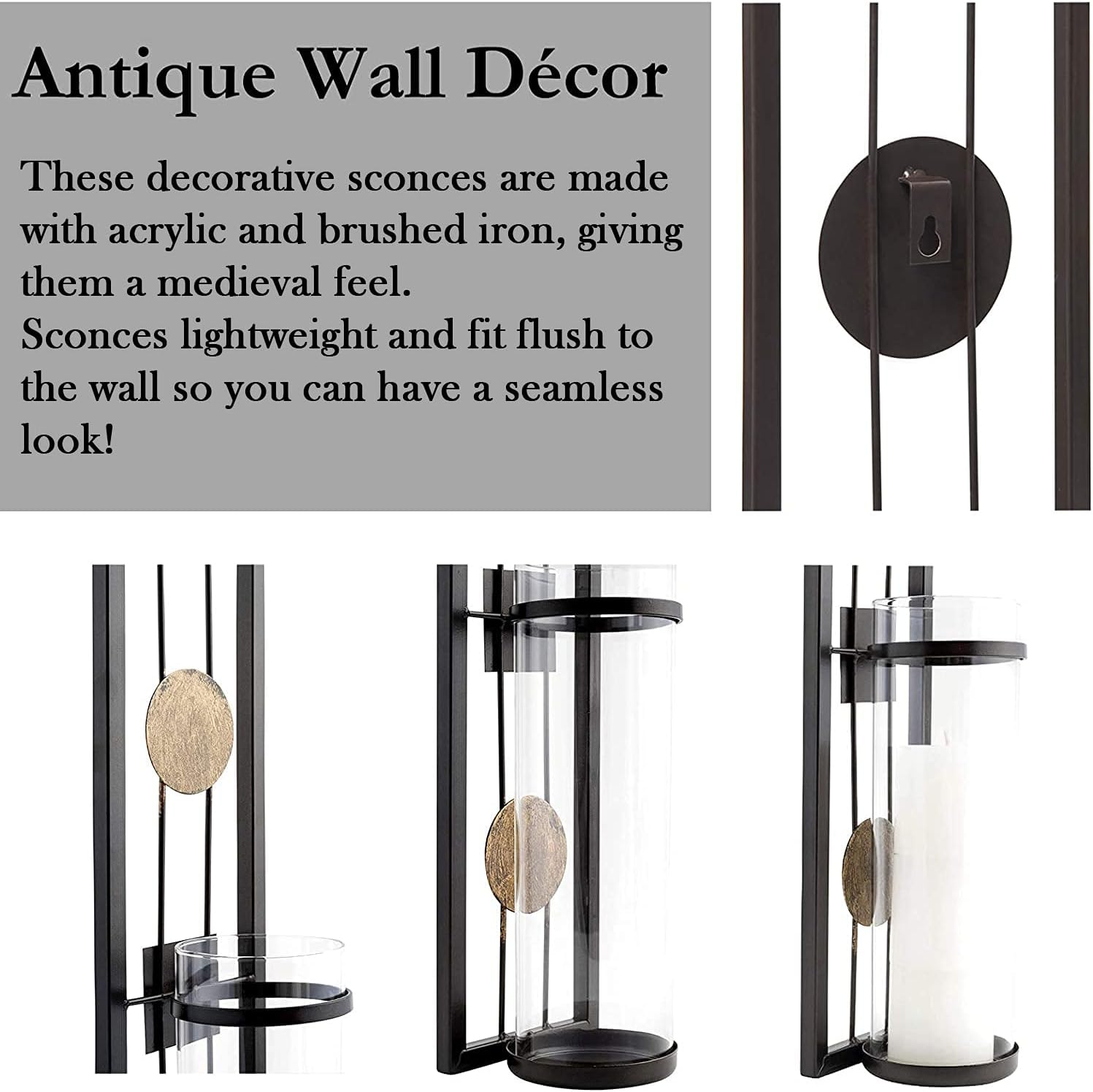 ALLADINBOX Wall Sconces Candle Holder Classic Metal Acrylic Wall Decorations for Living Room, Bathroom, Dining Room, Set of 2: Kitchen & Dining