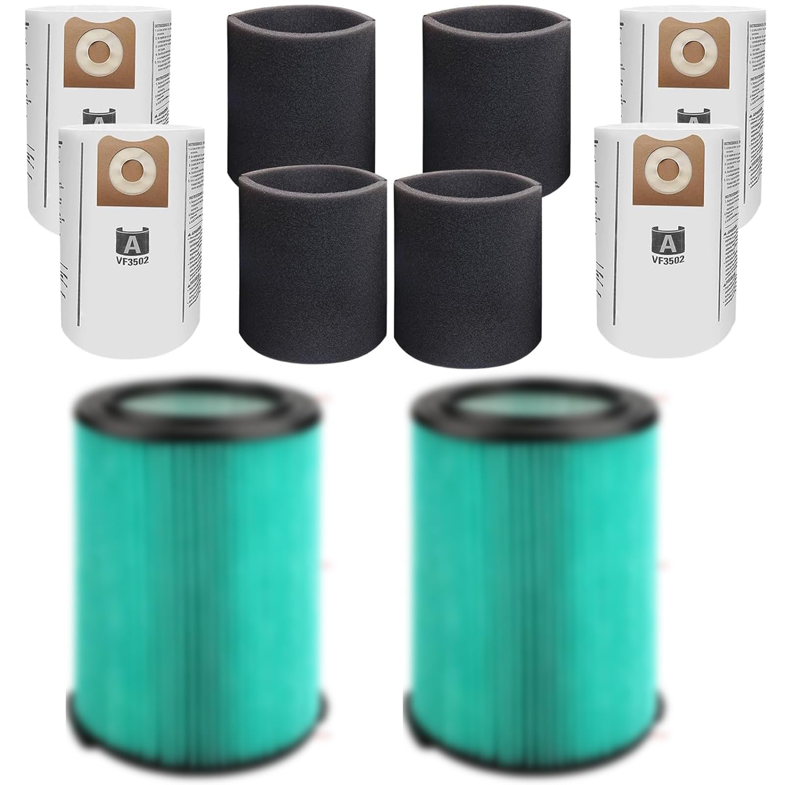 Photo 1 of 2 Pack VF6000 Filters + 4 Pack VF3502 Filter Bags + 4 Pack Foam Sleeve for Ridgid 5-20 Gallon Wet Dry Vacuum Cleaner (10 Pack)