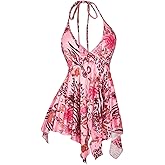 Milumia Women's Y2k Floral Print Halter Tops Tie Back Asymmetrical Hem Flwoy Rave Top