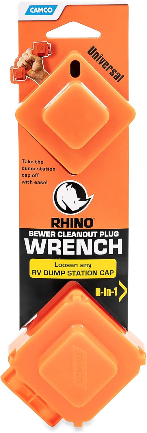 Camco RhinoFLEX 6-in-1 Sewer Cleanout Plug Wrench with Easy Grip Handle- Easily Loosen Any RV Dump Station Cap with Universal Design, 3" or 4" Male and Female Sewer Cleanout Plugs (39755): Automotive