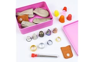 MOFUIRY 23Pcs Sewing Thimble Finger Protectors, Adjustable Metal Copper Finger Thimble Silicone Leather Thimble Finger Tips Finger Shield Ring Fingertip Quilting Sewing Supplies for Embroidery Needlework(P)