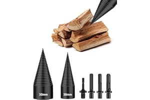 WCATUBAO 6 Pcs Wood Splitter Drill Bits, 50mm+38mm Firewood Drill Bit Wood Splitters, Heavy Duty Log Splitter with 4 Handles (Square + Round + Hex Shank + Small Hex) for Electric Drill, Kindling Splitter