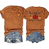 Thanksgiving Shirts for Women: Thankful Grateful Blessed Shirt Fall Pumpkin Tshirts Casual Short Sleeves Tops
