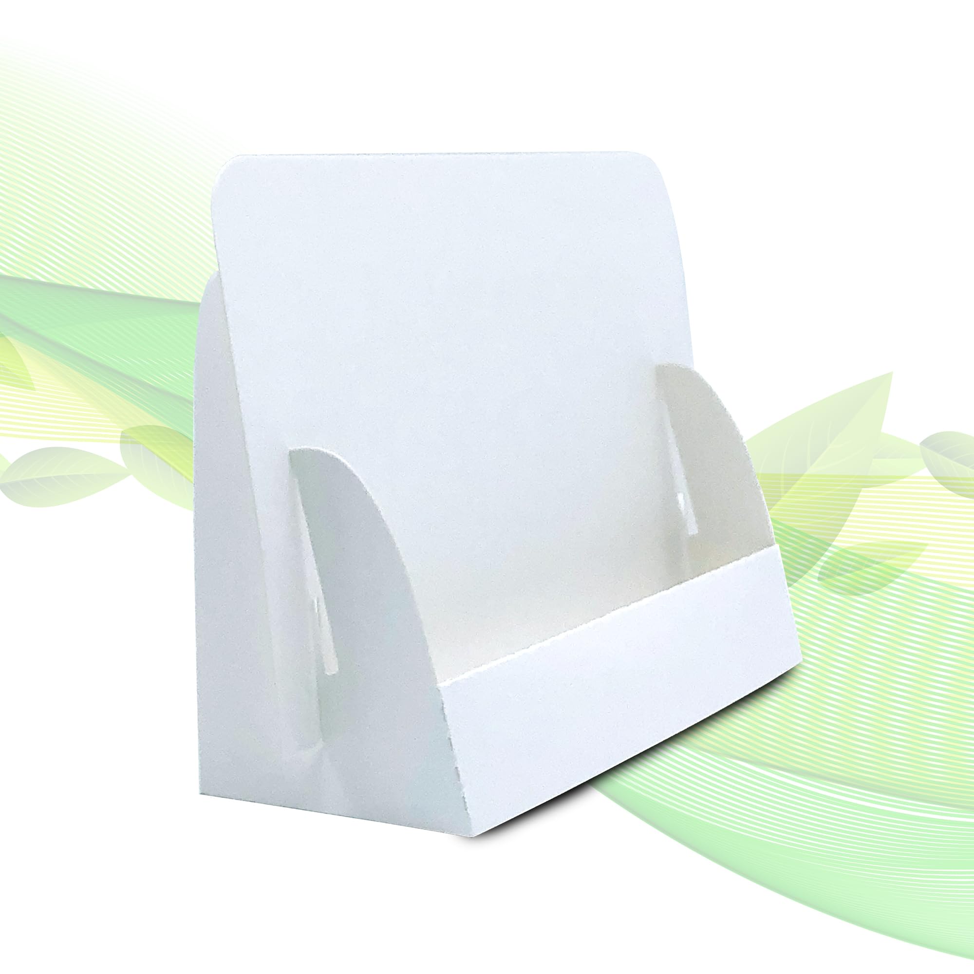 thefoldstands Blanc Design 5 Foldable Flyer Stands Ecological Brochure Stand for DIN A6 Flyer 14.8 x 10.5 cm Horizontal, Brochure Holder Made of White-Eco FSC Cardboard, Short to Medium Term Use