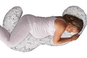 Boppy Total Body Pregnancy Pillow, Gray Scattered Leaves, Supportive Pregnancy Body Pillow for Versatile Full Body Use, Contoured Shape at All Stages