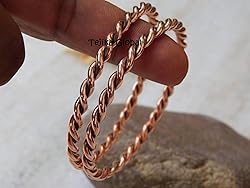 Pure Copper Twisted Tensor Bangle Set 2, Solid
