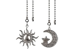 SHIFANQI 2 Pack Ceiling Fan Pull Chain, Sun Moon Fan Pull Chain Extension, 12 Inches Decorative Chain Pulls Ornaments for Ceiling Light Lamp, Beads Ball Pull Chain Extender with Connector, Black Grey