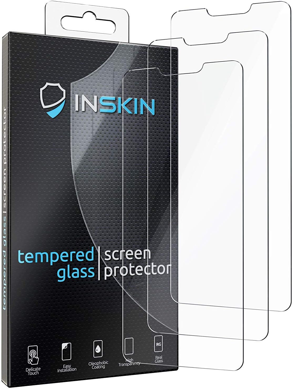 Inskin Case-Friendly Tempered Glass Screen Protector, compatible with LG G7 ThinQ, LG G7 One, LG G7 Fit 6.1 inch. 3-Pack.