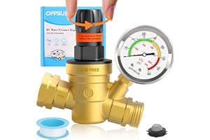 RV Water Pressure Regulator with Colorful Gauge, Hand Adjustable Knob,Brass Lead-Free Water Pressure Reducer with Inlet Scree