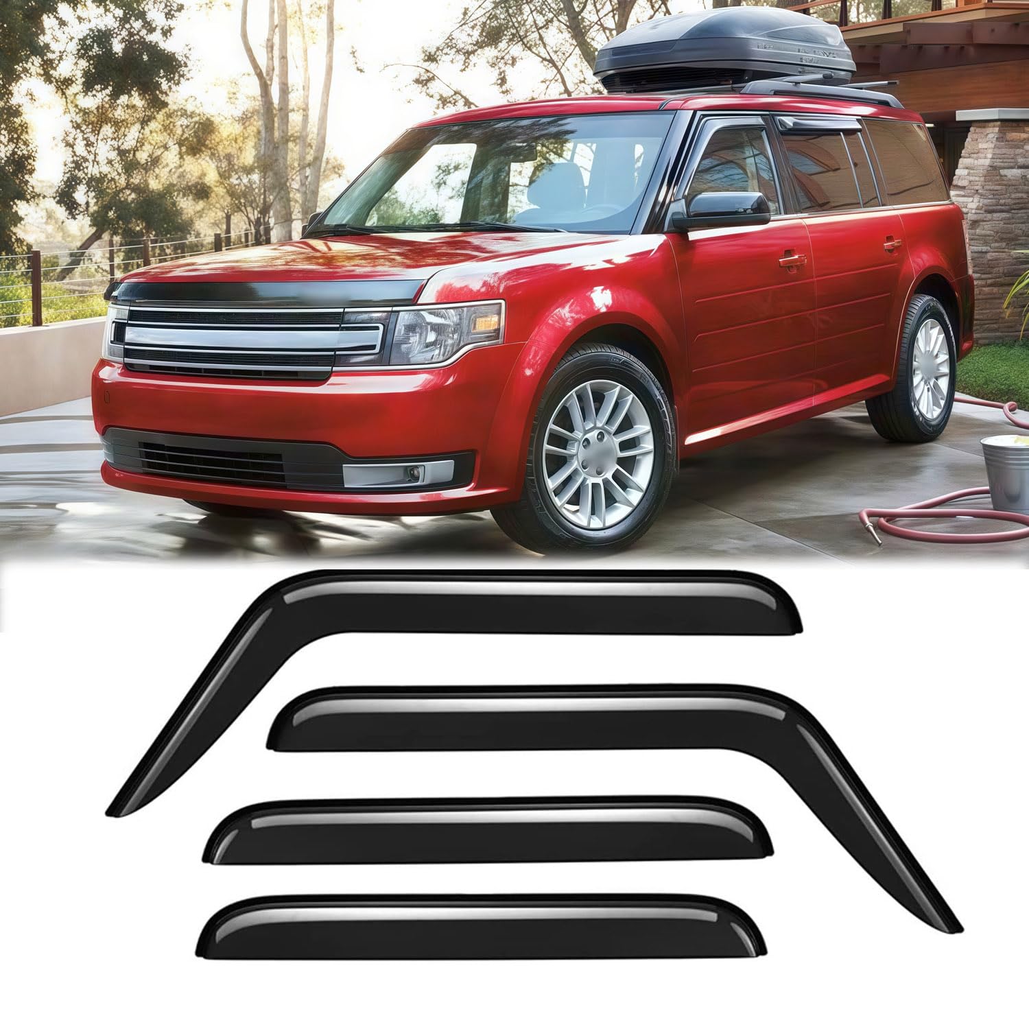 Photo 1 of VICOJETOR 94079 Sunproof Waterproof Side Window Wind Deflector fit for 2009-2019 Ford Flex, 4pcs Tape On Protective Replacements Rain Guards Window Visors