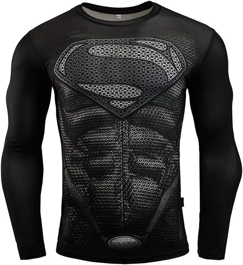 Men's Athletic Shirts Super Hero Tops Superman Long Sleeve Training T-Shirt Fitness Athletic Base Layer Tee