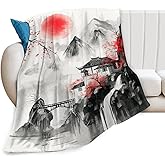 Golakra Japanese Throw Blanket Splash Red Cherry Blossom Gifts for Girls Women Men Boys Plush Cozy Flannel Fleece Fuzzy Landscape Blankets 50"X40"