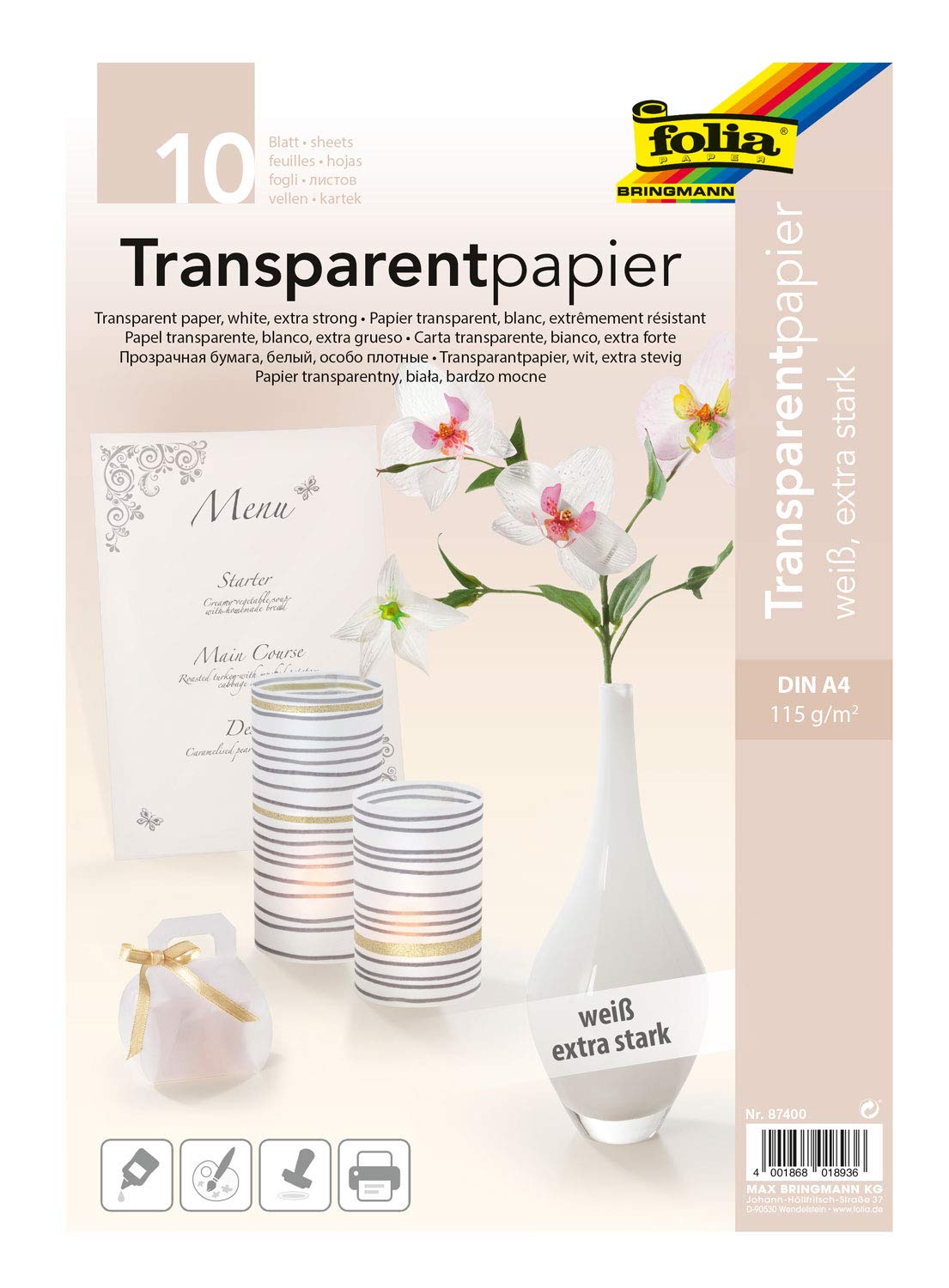 Folia 87400 Transparent Paper DIN A4, 10 sheets, white