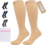 360 RELIEF 1 Pair Compression Socks 15-20 mmHg L/XL Beige with Laundry Bag