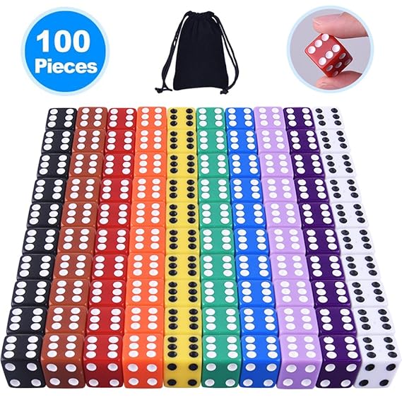 Austor 6 Seitige Würfel Set Dice Set 16 mm für Spiel und Kasino, Bunt, 100 Stück