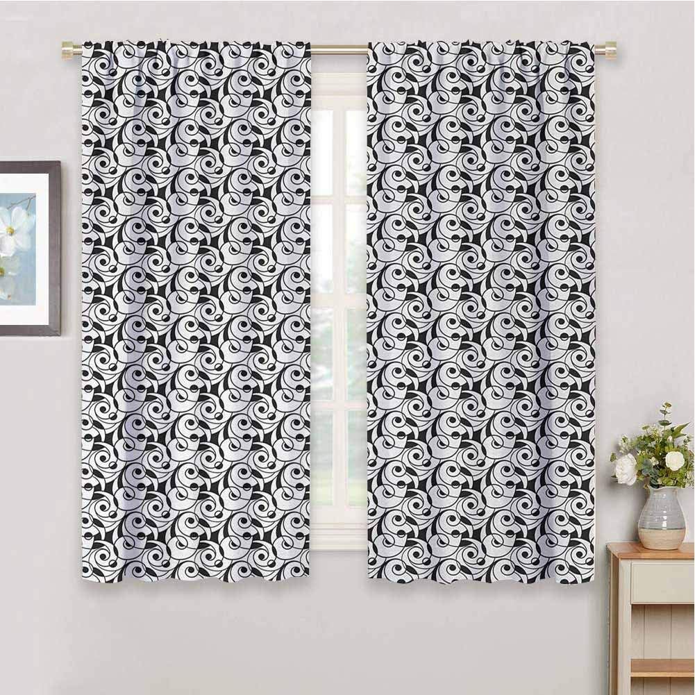 DIMICA Closet Curtain Black and White Modern Abstract Art Inspirations with Monochrome Swirled Lines and Circles Soundproof Shade W54 x L39 Inch Black White