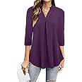 Ninedaily Womens Tops Dressy Casual 3/4 Sleeve V Neck Chiffon Shirt Work Blouses